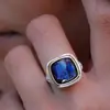 Anillos Vintage al por Mayor para Mujer Cao Shi Shein Comercio Electrónico de Comercio Exterior, Diseños en Forma de Corazón y Cuadrados en Tono Azul, Pegatina Estilo Vintage