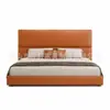 Fábrica de Origen Foshan Cama Tapizada de Cuero Color Caramelo Minimalista Moderna para Hoteles, Apartamentos, B&Bs y Habitaciones Modelo - Cama Matrimonial
