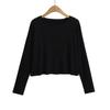 6051-25 Camiseta básica de punto corta, holgada, ajustada, de estilo europeo y americano, de principios de primavera, con cuello redondo y manga larga