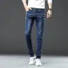 Calça Jeans Masculina Skinny Slim-Fit Outono/Primavera 2024 Nova Marca Tendência Lavada Reta Casual para Homens