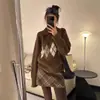 Outono Inverno Estilo Coreano Novo Tricô com Gola Meio Aberta Feminino Solto Estilo College Preguiçoso Suéter Cardigan Top de Lã Mesclada
