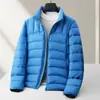 Chaqueta de plumón para hombre, cuello alto, estilo con cremallera, relleno 90% plumón, nuevo estándar nacional, construcción sin costuras, abrigo de plumón casual acanalado