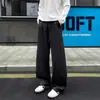 Calça Versátil Estilo Americano com Corte Curvo, Calça Casual Solta da Moda para Homens, Temporada de Outono, Retalhos Drapeados de Perna Reta