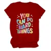 Puedes Hacer Cosas Difíciles Sitio Independiente Europeo y Americano de Ebay Moda Versátil Camiseta de Manga Corta con Cuello Redondo para Mujer