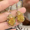 Estilo Palácio Retro Francês Peixes Brincando com Lótus Conjunto com Folha de Lótus de Diamante Amarelo Brilhante Brincos Pingente de Tesouro Colorido Anel Aberto para Mulheres