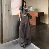 Calça Feminina Casual Retrô Americana Estilo Preguiçoso Cintura Elástica Perna Larga Corte Reto Caimento Solto Fina Confortável Comprimento Total