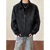 Chaqueta de trabajo corta versátil, chaqueta tipo béisbol para hombre, primavera y otoño, cuello camisero, estilo americano moderno, aspecto de cuero PU, fresca y elegante, tie-dye