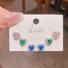 2025 Nuevos Aretes de Amor de Circonita de Color de Alta Gama Tres Pares de Aretes Elegantes de Aguja de Plata para Mujer Aretes de 6 Piezas