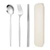 Personalizado portátil de aço inoxidável Tableware Set Estudante Colher Chopsticks Conjunto de duas peças Português Colher Chopsticks Garfo Caixa de Presente