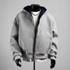 Nueva Sudadera con Capucha y Doble Cremallera Estilo Americano Pesado de Otoño para Hombre, Chaqueta Casual Elegante con Colores Contrastantes para Parejas