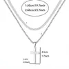 Collar Apilado de Acero Inoxidable con Doble Capa y Cruz Doble Transfronterizo Nuevo Europeo y Americano para Hombres, Accesorios de Alta Gama para Combinación de Moda, Yiwu