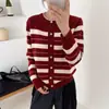 Jaqueta Cardigan de Tricô Listrada com Botões para Mulheres 2026 Primavera e Outono Nova Blusa Solta Jovem para Mulheres Outono Inverno Suéter