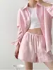 Conjunto de Dos Piezas Jomi Estilo Verano Relajado/Casual Perezoso: Camisa Oversize 100% Lino y Shorts Protectores Solares para Mujer