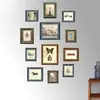 Pared de fotos de madera maciza, pared de fondo para sala de estar y comedor estilo americano, pared de fotos, marcos de fotos de lujo ligero, montado en la pared, combinación de marcos de fotos retro