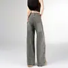 Jeans Rectos Rasgados Retro Pequeños para Mujer Otoño Diseño Delgado Combinan con Todo Sueltos Cintura Alta Pierna Ancha