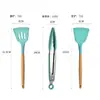Juego de Utensilios de Cocina de Silicona con Mango de Madera Espátula Multifuncional Cuchara de Cocina Pala Juego de 13 Piezas Barril de Almacenamiento