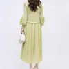 Moda Primavera y Verano Vestido Plisado 2025 Nuevo Transfronterizo Elegante Elegante Cuello Redondo Manga Larga Falda de Longitud Media Ropa de Mujer