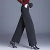 Pantalones de lana anchos, modernos y sencillos, para mujer, nuevos pantalones casuales de cintura alta adelgazantes para otoño e invierno 2026, pantalones rectos holgados y con caída.