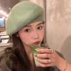 Coreia do Sul Net pele de coelho vermelho boina feminina pintor retro artístico chapéu feminino all-match chapéu de malha inverno quente lã