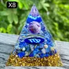 Pirâmide de bola de cristal natural de 8cm Ornamento de mesa de escritório europeu e americano Artesanato de pirâmide de resina para yoga e meditação