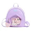Mochila Pequena Infantil de Coelho com Janela Transparente Cor Macaron Mochila para Meninas com Pingente de Coração Mochila Escolar Pequena para Bebê