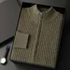Cárdigan de cachemira para hombre, nuevo estilo otoño e invierno, cuello alto, acanalado, engrosado, tejido, chaqueta suéter de lana con cremallera, casual de negocios
