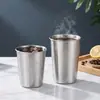 Copo de água em aço inoxidável 304 estilo coreano, copo de cerveja em aço inoxidável com borda enrolada de camada única, copo portátil, pode ser impresso com logotipo, copo de café
