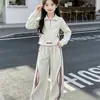 Conjunto de Roupa de Outono para Meninas: Conjunto de Duas Peças para Meninas Mais Velhas: Camiseta de Manga Longa com Gola Reversível e Calça Reta