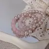 Pulsera de Cristal Rosa Natural Manta con Perlas de Imitación Color Rosa para Mujer, Dulce y Elegante, Versátil, Nuevo Estilo Chino, Joyería de Alta Gama