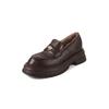 Dois tipos de mocassins internos estilo estrangeiro Coringa com forro de lã de moeda de ouro 2025 primavera salto médio grosso bico redondo couro boca profunda sapatos de sola única para mulheres