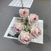 Rosa de ensueño de cinco cabezas rama única rosa redonda arreglo floral coreano para boda flor de seda arreglo floral fresco para salón de bodas pared flor de seda