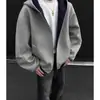 Sudadera con capucha y diseño de bloques de color azul grisáceo estilo coreano para hombre, chaqueta casual holgada elegante de alta gama para otoño