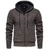 Suéter cárdigan grueso con capucha y forro polar de comercio exterior para hombre en stock, chaqueta de punto cálida casual para hombres jóvenes
