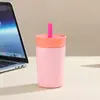 Nueva Taza Portátil Mini de Paja Personalizable para Coche 12 oz Taza de Café Acero Inoxidable 304 Tapa de Silicona Taza Térmica