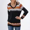 Suéter Amazon para Mujer Jersey Cuello en V Estilo Casual Holgado Top Color Contraste Europeo y Americano Suéter para Casa Nuevo Otoño e Invierno