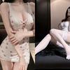 Conjunto de Lingerie Sexy, Uniforme, Não Precisa Tirar o Pijama, Camisola, Saia de Quadril Sexy Tamanho Grande Estilo Puro Desejo, Renda Decote Baixo Profundo V