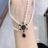 Nuevo collar de perlas barrocas transfronterizo para mujer joyería francesa vintage de la Edad Media aretes de diamantes azules tesoro colorido