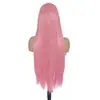 Venta directa del fabricante: peluca de encaje rosa 13*4 frontal de encaje cabello largo lacio peluca de fibra sintética de alta temperatura