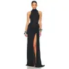 Vestido Longo de Verão Feminino Sexy com Fenda Alta e Cintura Marcada, Estilo Transfronteiriço, Vestido Plissado Sem Mangas