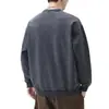 Roupas Masculinas Fengshe / Nova Primavera e Outono Jeans Tricotado Retrô Japonês Gola Lapela Manga Longa Desgastado Lavado Solto Moletom