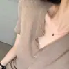 Suéter de Punto Fino de Lana de Manga Corta con Cuello Francés Medio Abierto para Mujer Verano Nuevo Ajuste Delgado Camiseta Superior Estilo Coreano Delgado
