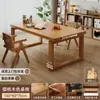 Escritorio grande largo para sala de estar, mesa grande de madera maciza, mesa de comedor rectangular, banco de trabajo, escritorio para estudio en casa y oficina estilo mid-century