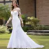 Vestido de Noiva Estilo 2026 Comércio Exterior, Modelo Sereia Slim Fit Estilo Europeu com Mangas Longas Off-Shoulder e Costas Abertas, Elegante
