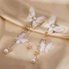 Brincos de Renda Pérola Diamante Pérola Coreanos para Meninas Brincos Super Fada Borboleta Franja Brincos Populares Brincos Elegantes