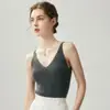 Camisole de Cashmere Quente com Decote V Simples Regata Feminina Costurada Slim Fit Camada Base Cor Sólida Malha Sem Mangas Roupa Íntima