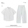 Conjunto de Duas Peças de Camisa Masculina de Cor Sólida Fina e Calça Casual de Verão Novo, Conjunto de Camisa de Manga Curta de Seda de Gelo, Verão Sem Ferro