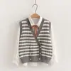 Conjunto de Otoño 2026: Conjunto de Dos Piezas para Mujer: Chaleco de Punto Rayado Dulce Casual Estilo Universitario Japonés + Camisa Blanca