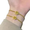 Loja Dourada Mesmo Estilo Pulseira Pequena de Cubo de Açúcar para Mulheres, Design de Nicho da Moda, Luxo Leve Ouro de Areia Vietnamita Diamante Amarelo, Cor Duradoura