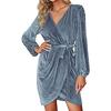 Cross-border 2022 Amazon Outono Novo Vestido de Festa Plissado Manga Longa Vestido de Festa Saia Curta Wrap Feminino