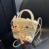 Bolsa de Palha Tecida com Design Nicho Bolsa Transversal Mini para Férias à Beira-Mar Bolsa de Praia para Primavera e Verão 2025